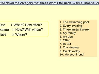 Time Manner Place Word Order Hobbies