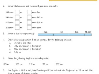 Convert between and compare metres and centimetres