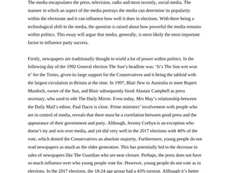 UK Politics Essay A Level Media Political Parties