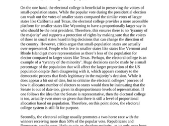 Politics A Level US Electoral College Essay
