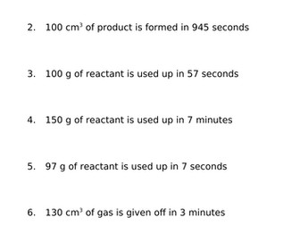 Calculating the mean rate of a reaction worksheet