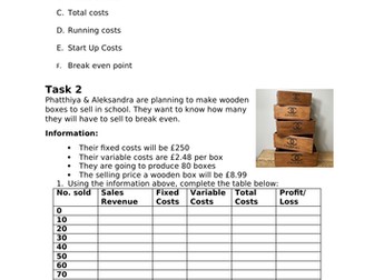 Break Even Analysis Activity (Level 3 Btec Business)