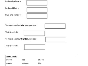 Art Mixing colours cloze procedure