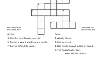 Phonics silent letters crossword