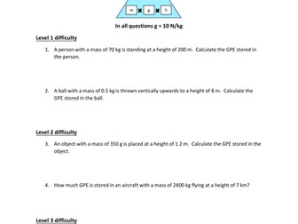 GCSE Physics Gravitational Potential Energy (GPE=mgh) Questions and Answers