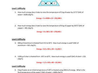 GCSE Physics Specific Heat Capacity (E=mcΔT) Questions and Answers