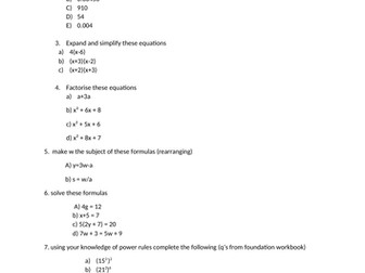 algebra worksheet