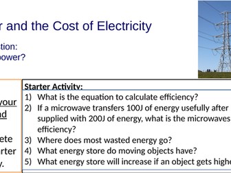 KS3 Physics Power and the Cost of Electricity: Complete Lesson