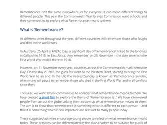 Remembrance video and classroom resources