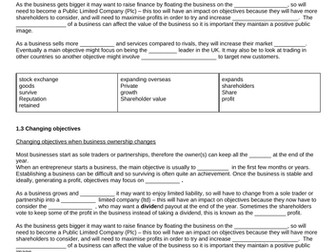 1.3 Changing objectives - Fill gaps worksheet and answers