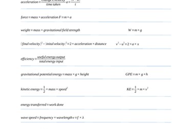 2022 Edexcel GCSE Physics Equations