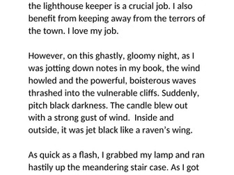 WAGOLL example of diary entry for The Lighthouse animation