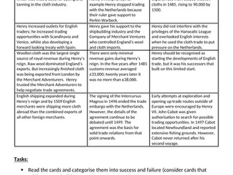 Henry VII trade and economic growth card sort