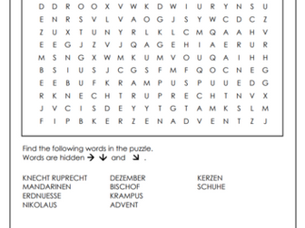 Nikolaus Wordsearch Inlcuding Solutions