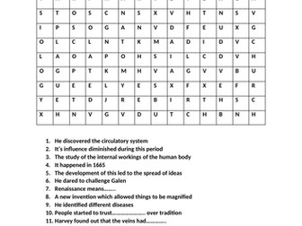 RENAISSANCE MEDICINE WORDSEARCH AND QUIZ