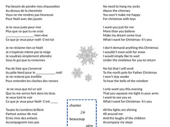 French Christmas song gap fill (Tout ce que je veux pour Noël)