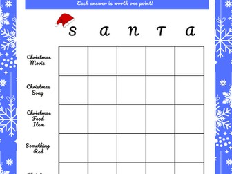 Christmas Scattergories Game Festive Activity / Worksheet