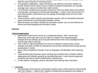 Sociology: Education, Class differences in achievement - External Factors, SUMMARY