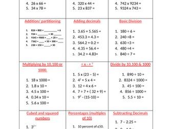 Year 6 SATs Practice - Arithmetic cards