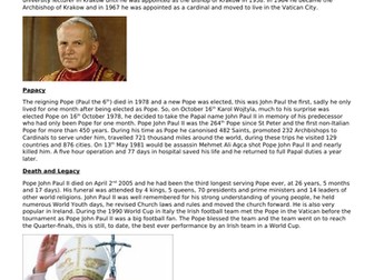 RE religion x 2 lessons Pope John Paul II and Benedict XVI Catholic church