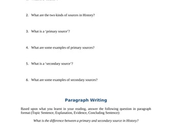 Primary and Secondary Sources Reading Comprehension Worksheet