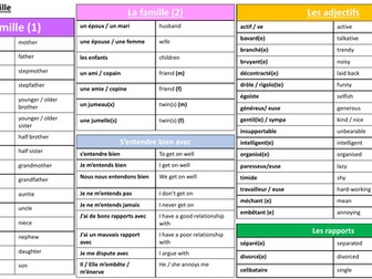 GCSE French - knowledge organiser 'La famille'