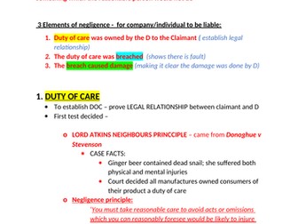 OCR LAW - NEGLIGENCE  A/A* NOTES (TORT LAW)