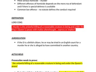 OCR ALEVEL LAW - MURDER  A/A* NOTES