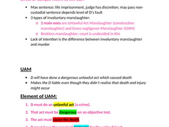 OCR ALEVEL LAW - UNLAWFUL ACT MANSLAUGHTER A/A* NOTES