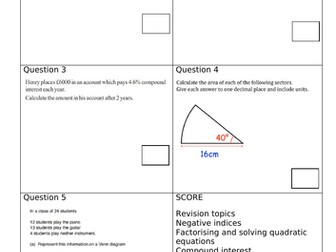 Year 11 Higher GCSE maths starter quiz