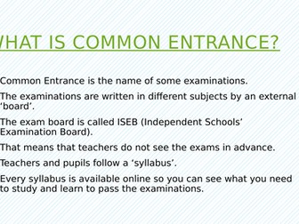 Explaining Common Entrance to pupils