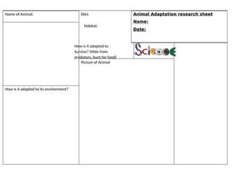 Animal Adaptations research sheet