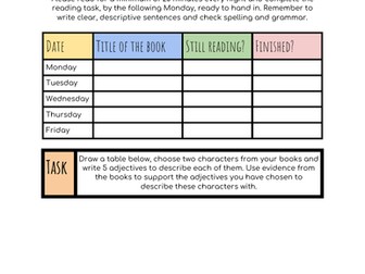 KS2 Weekly Reading Log with Activities