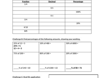 Percentages worksheet