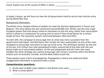 Recruitment in WW1 Independent learning booklet.