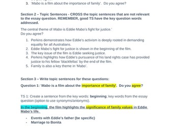 Mabo (Film) - Structuring Paragraphs and Topic Sentences