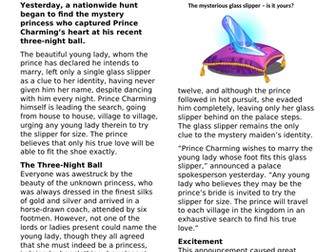 Newspaper Report on Cinderella + Comprehension Questions Year 4