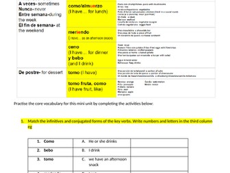 (I)GCSE Comida/ bebida+ GUSTAR practice worksheet