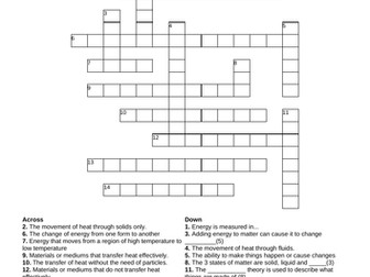 Temperature, heat transfer, energy CROSSWORD