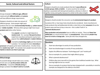 D&T GCSE Knowledge organiser - social, cultural, ethical
