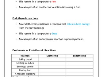 KS3 Science Endo and Exo Reactions