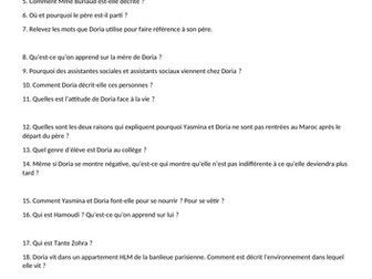 Questionnaire de lecture Kiffe kiffe demain - Faïza Guène