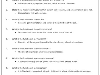 GCSE Biology Questions for Flash Cards AQA Combined Science