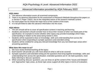 2022 Advanced Information: AQA A Level Psychology