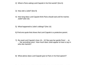 Romeo and Juliet Act 1 sc2 questions/ answers