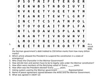 Weimar Germany revision wordsearch