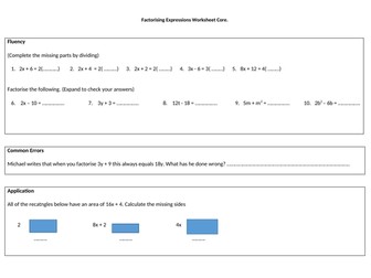Factorising Expressions Mastery Worksheet (2 Differentiated)
