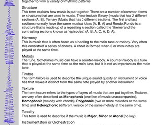 Elements of Music - elements and descriptions