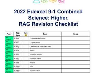 Edexcel Combined Science Higher - Exams 2022 Checklist