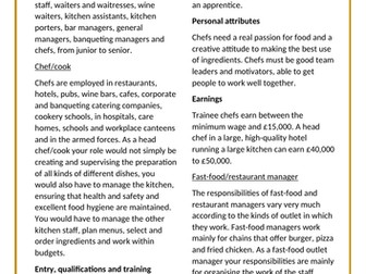 What careers are available in Hospitality and Catering